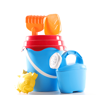 Beach Toys, Sand Bucket, Shovel & Rack