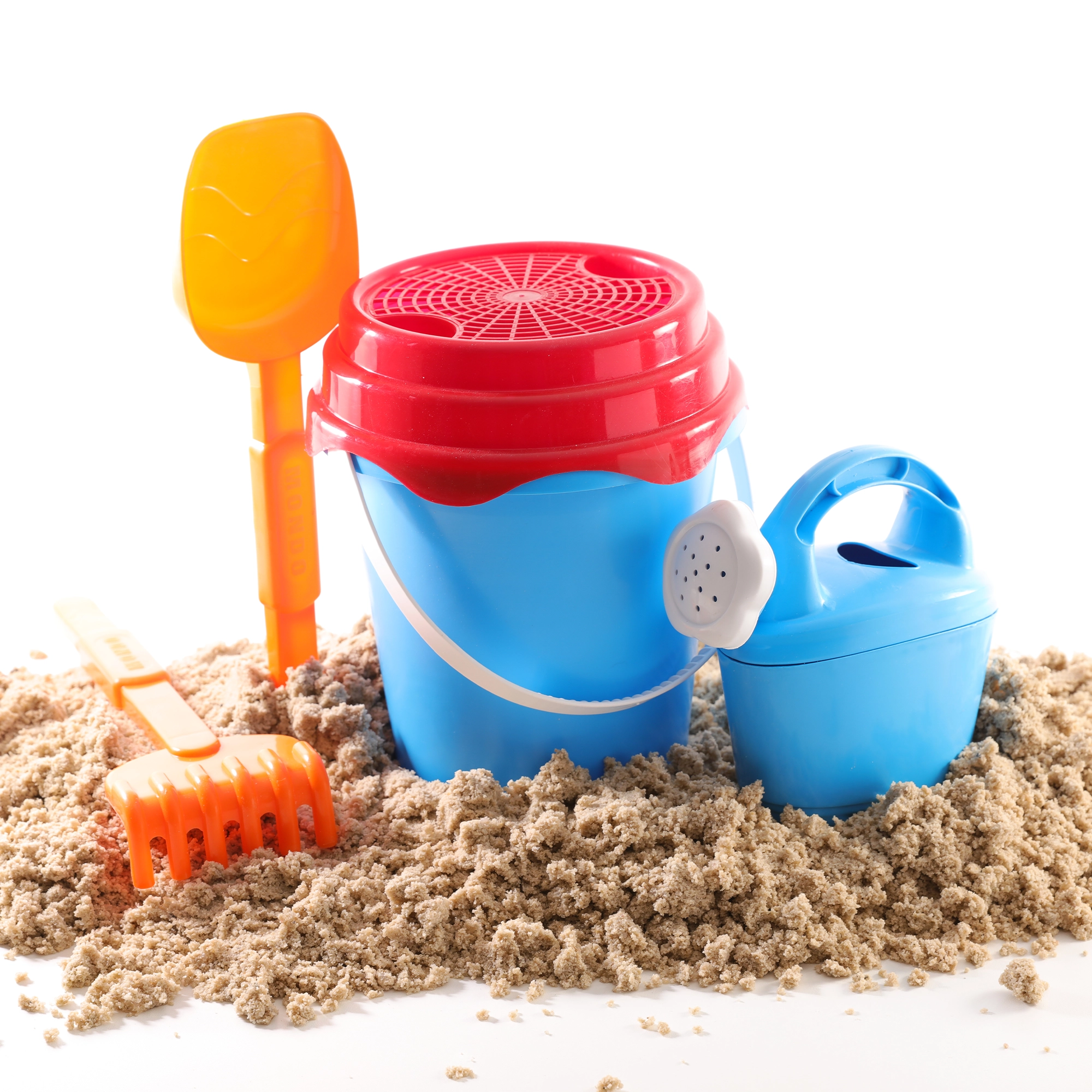 Beach Toys, Sand Bucket, Shovel & Rack.