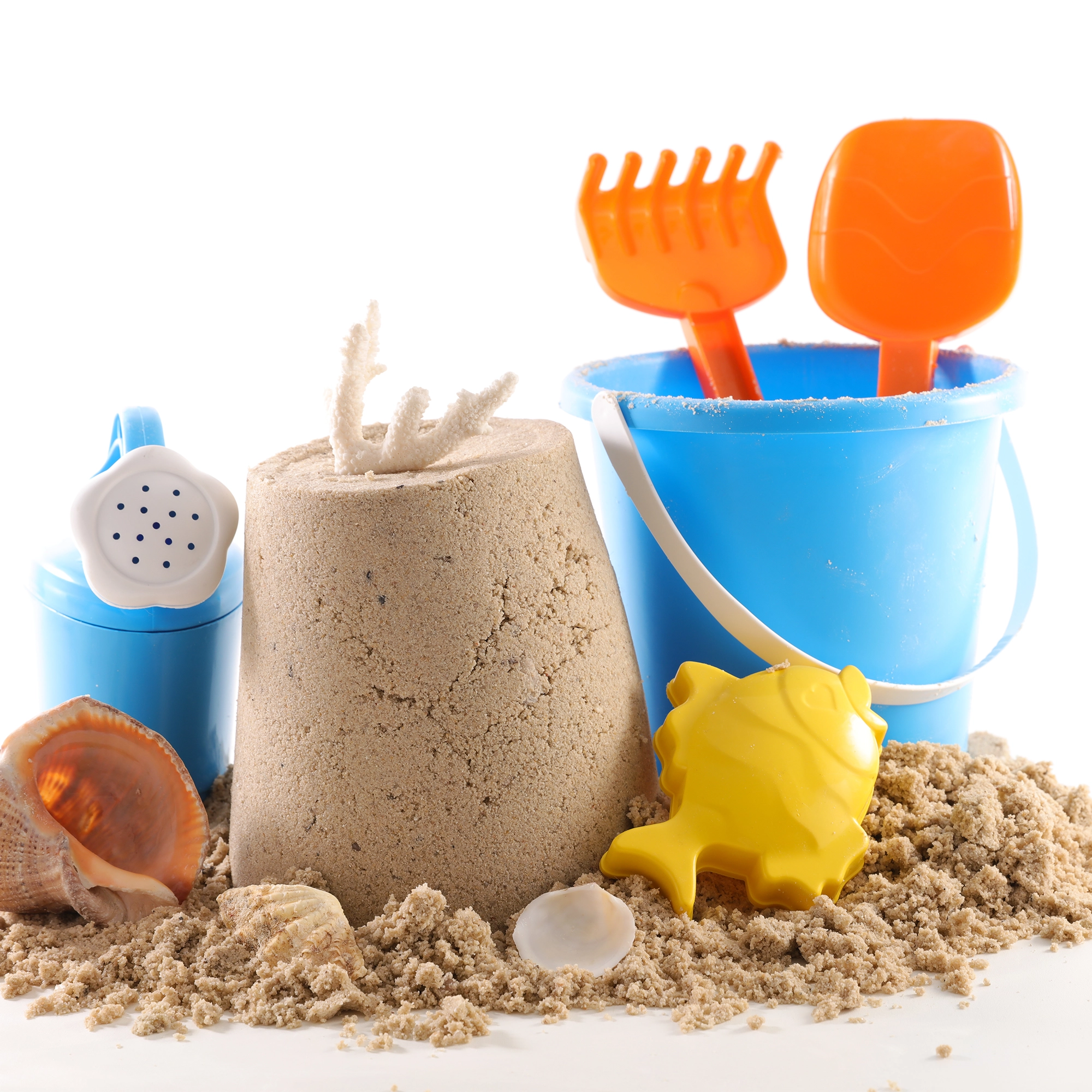 Beach Toys, Sand Bucket, Shovel & Rack.