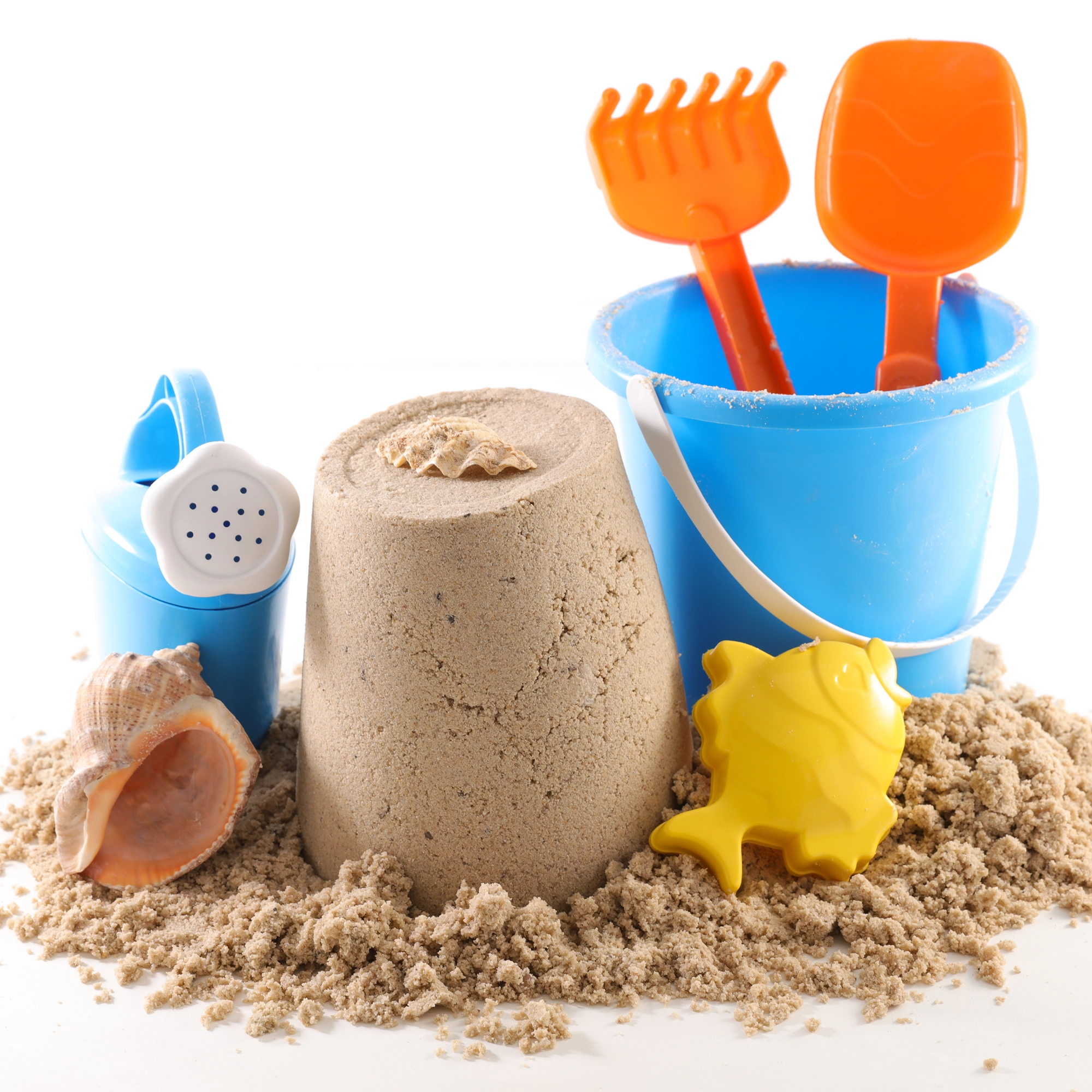 Beach Toys, Sand Bucket, Shovel & Rack.