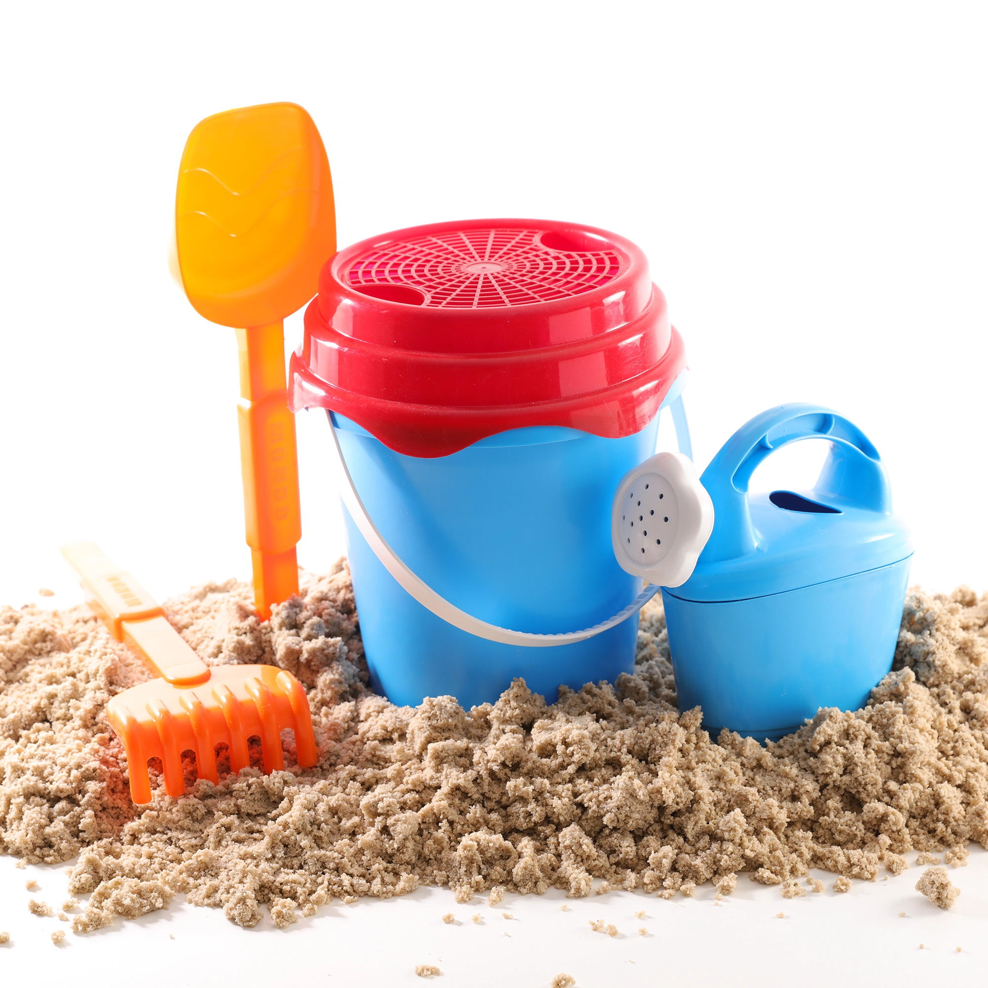 Beach Toys, Sand Bucket, Shovel & Rack.